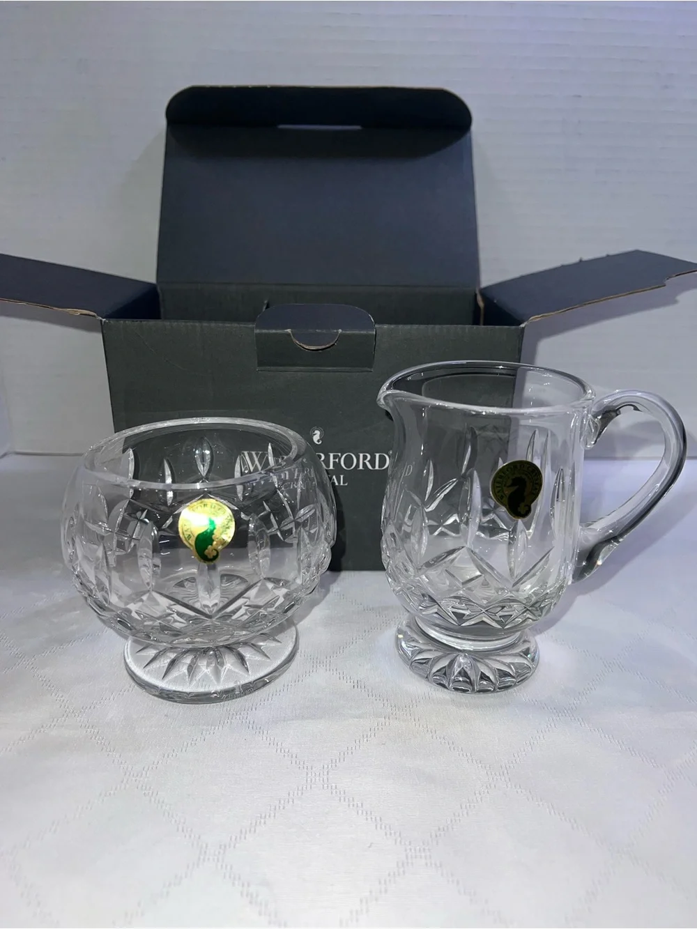 🔥🔥🔥 Waterford Crystal Lismore Footed Ftd Sugar & Creamer Set NIB